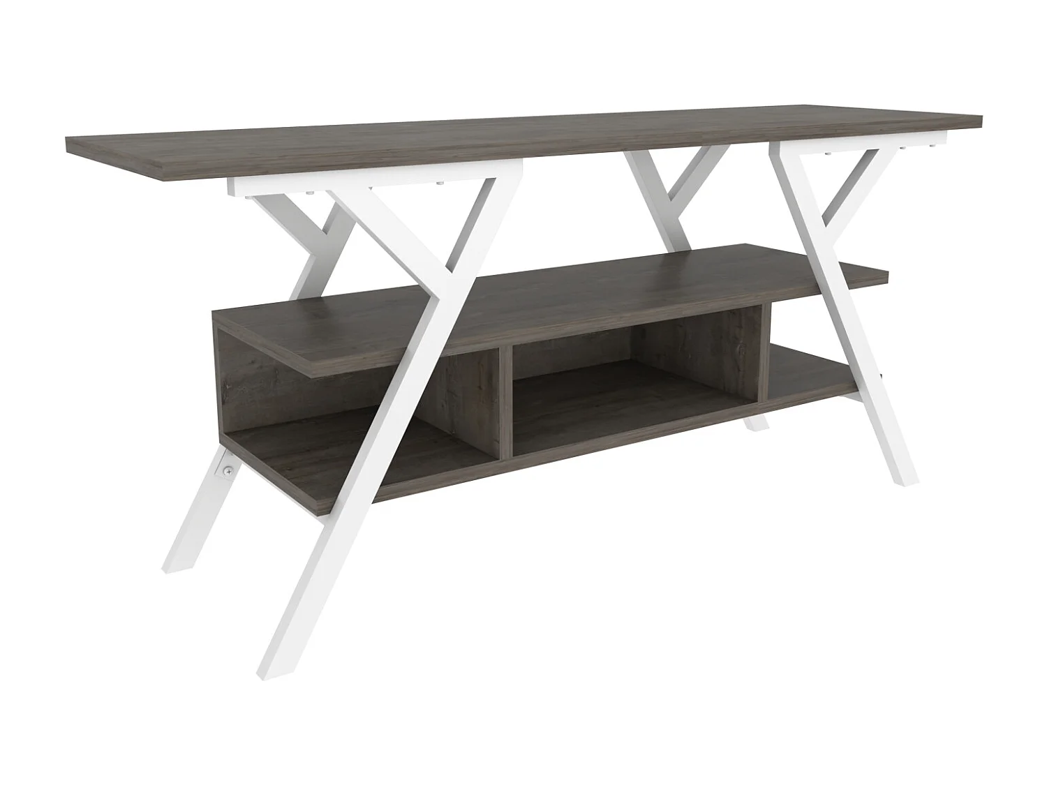 Minerva Meuble TV 120 cm Étagères Ouvertes et Cadre en métal (Blanc et Wenge)