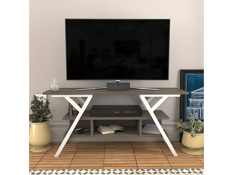 Minerva Meuble TV 120 cm Étagères Ouvertes et Cadre en métal (Blanc et Wenge)