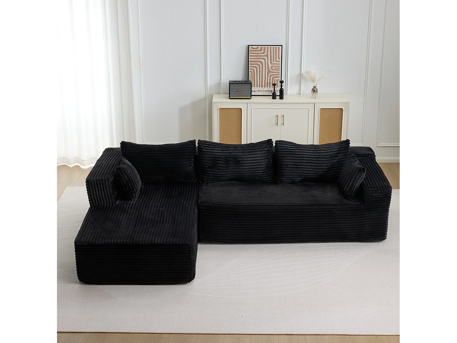 Ensemble de canapés modulaires en velours côtelé, ensemble de canapés en L sur pied, prêt à assembler, adapté aux salons, noir