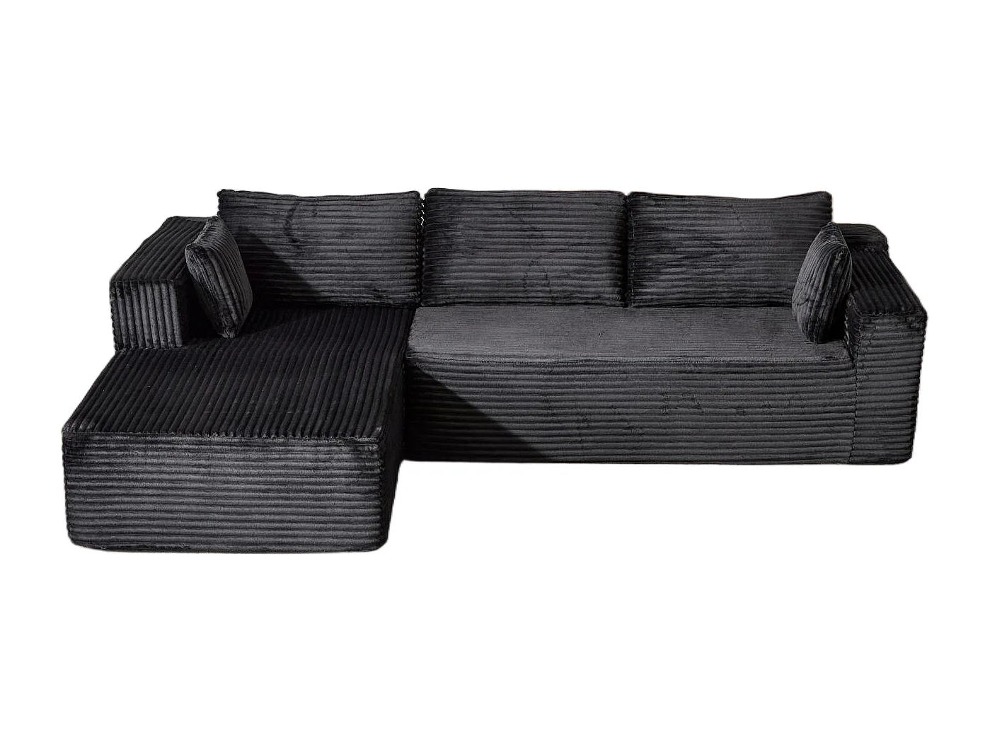 Ensemble de canapés modulaires en velours côtelé, ensemble de canapés en L sur pied, prêt à assembler, adapté aux salons, noir