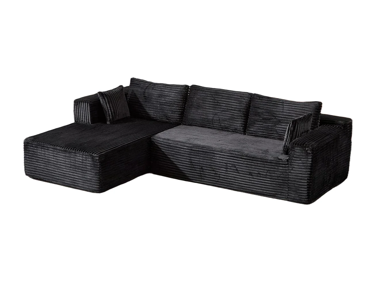 Ensemble de canapés modulaires en velours côtelé, ensemble de canapés en L sur pied, prêt à assembler, adapté aux salons, noir