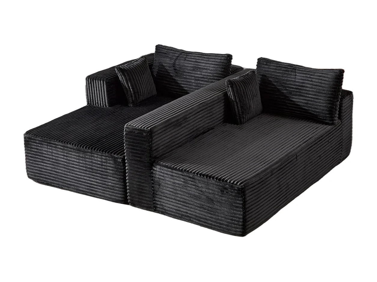 Ensemble de canapés modulaires en velours côtelé, ensemble de canapés en L sur pied, prêt à assembler, adapté aux salons, noir