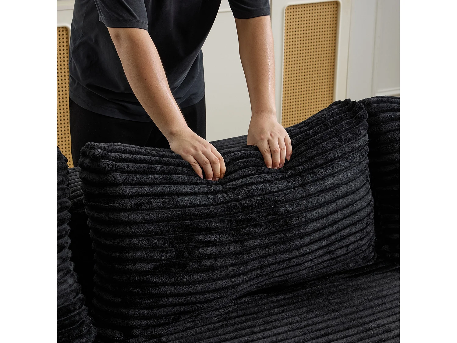 Ensemble de canapés modulaires en velours côtelé, ensemble de canapés en L sur pied, prêt à assembler, adapté aux salons, noir