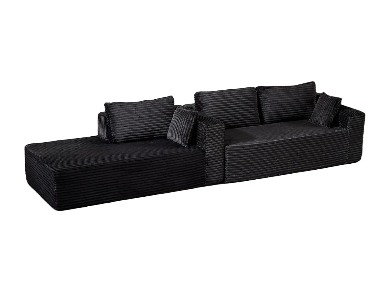 Ensemble de canapés modulaires en velours côtelé, ensemble de canapés en L sur pied, prêt à assembler, adapté aux salons, noir