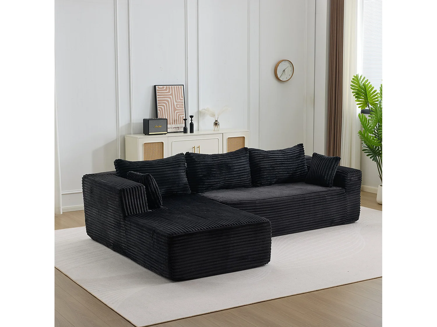 Ensemble de canapés modulaires en velours côtelé, ensemble de canapés en L sur pied, prêt à assembler, adapté aux salons, noir