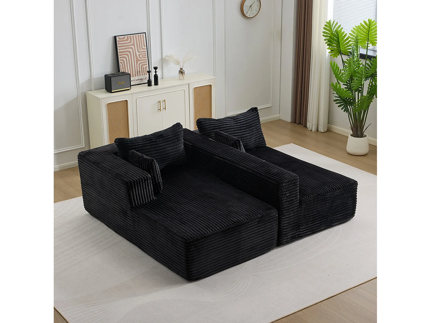 Ensemble de canapés modulaires en velours côtelé, ensemble de canapés en L sur pied, prêt à assembler, adapté aux salons, noir