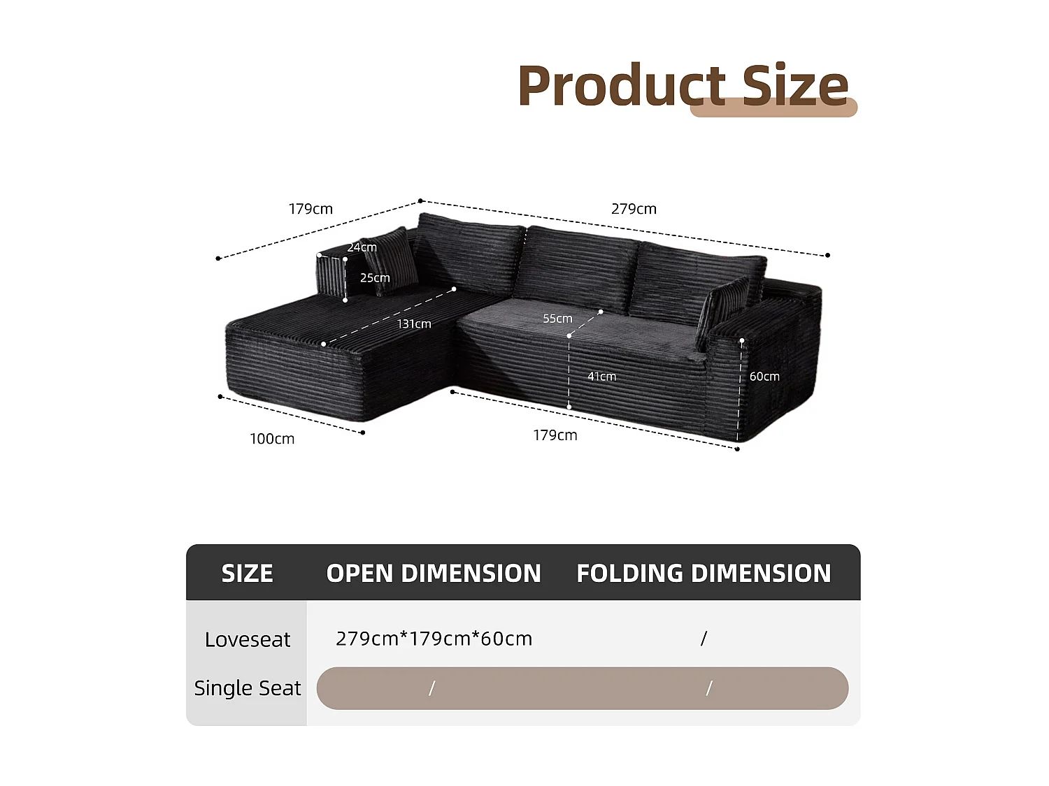 Ensemble de canapés modulaires en velours côtelé, ensemble de canapés en L sur pied, prêt à assembler, adapté aux salons, noir