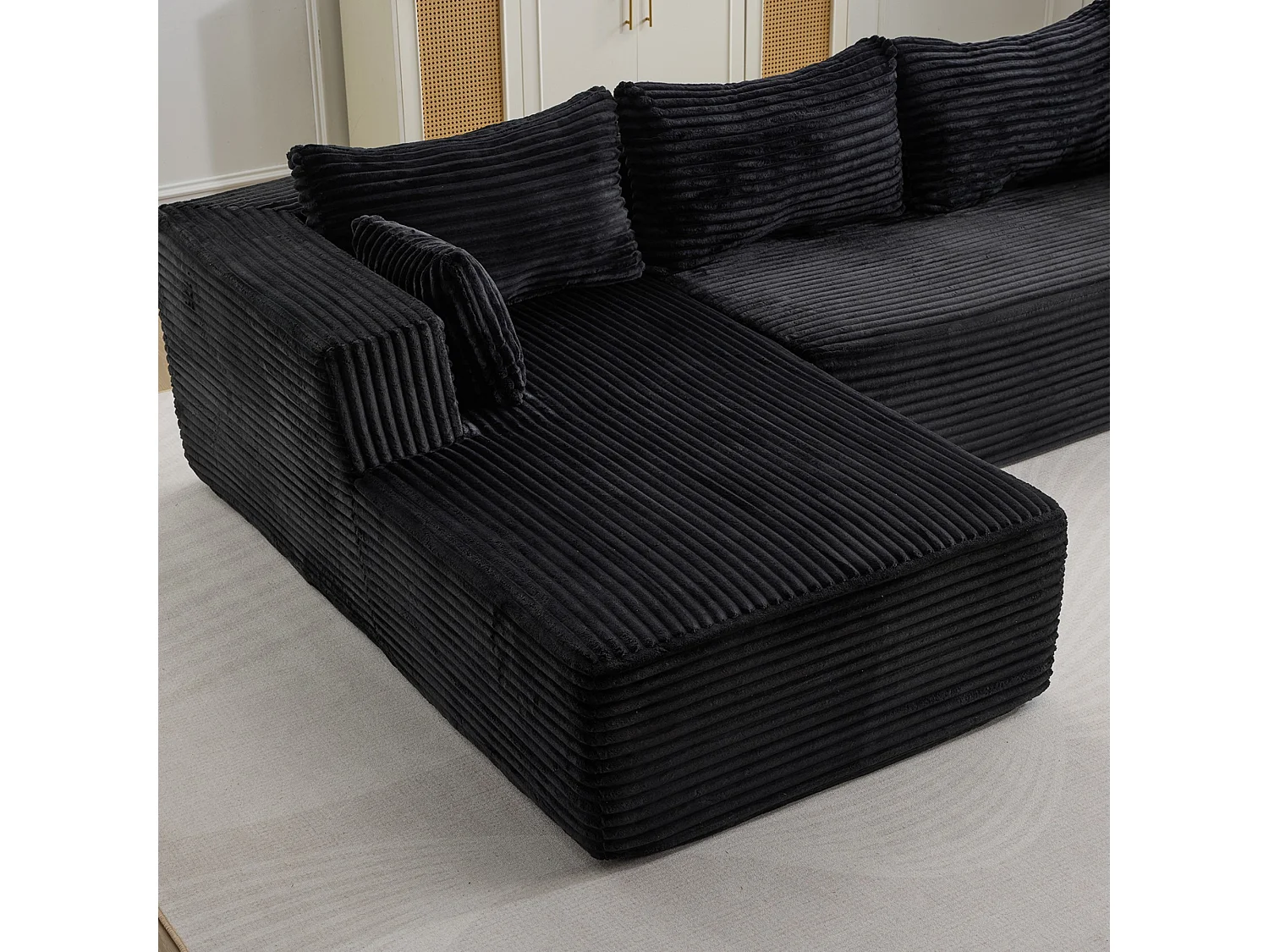 Ensemble de canapés modulaires en velours côtelé, ensemble de canapés en L sur pied, prêt à assembler, adapté aux salons, noir