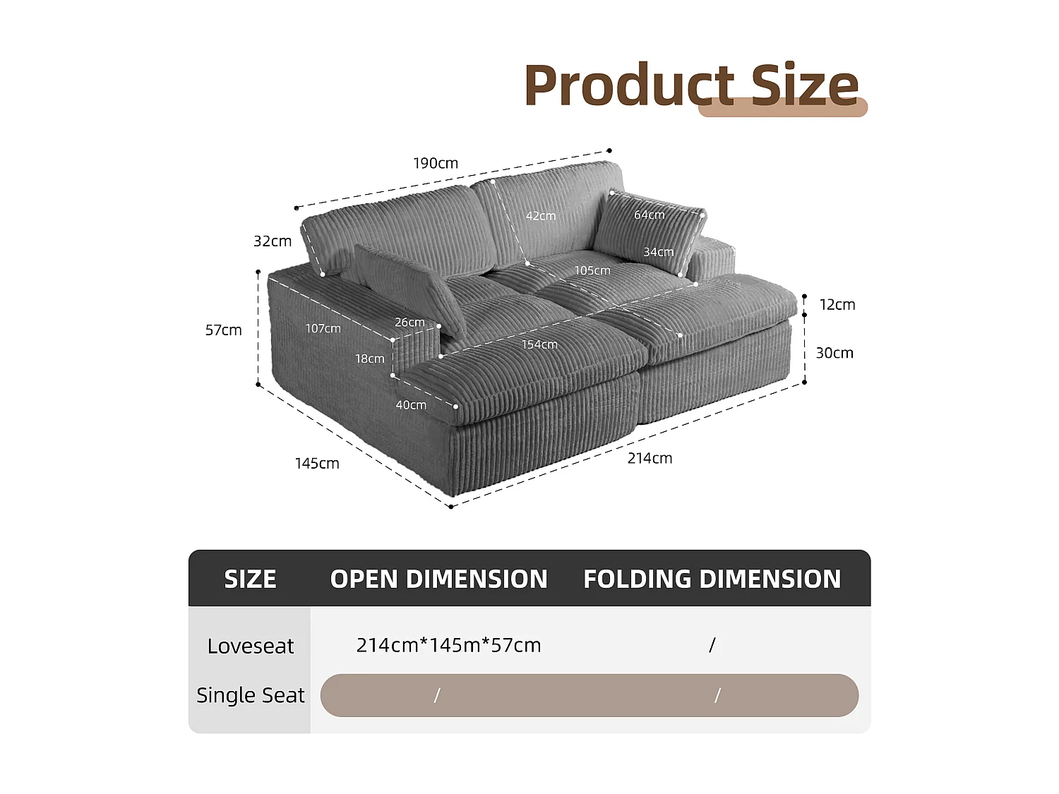 Canapé-lit modulable en velours côtelé avec chaise longue, design prêt à l'emploi, spécialement conçu pour les appartements compacts, gris