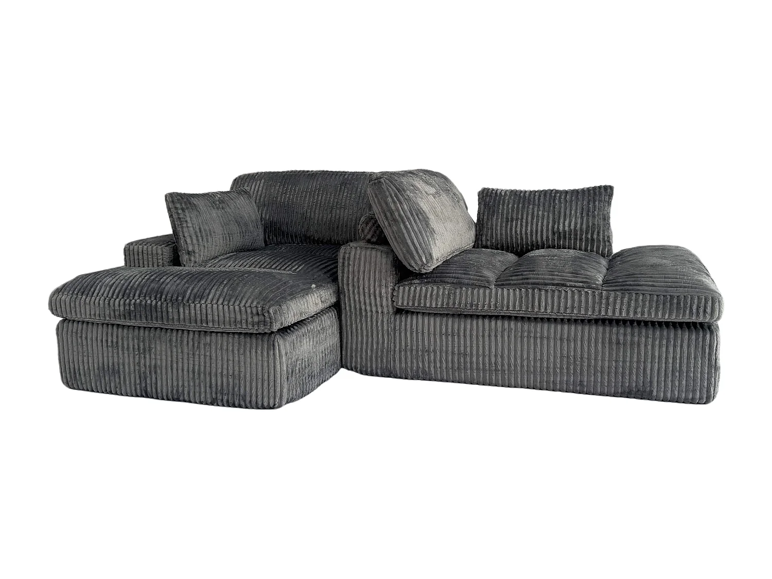 Canapé-lit modulable en velours côtelé avec chaise longue, design prêt à l'emploi, spécialement conçu pour les appartements compacts, gris