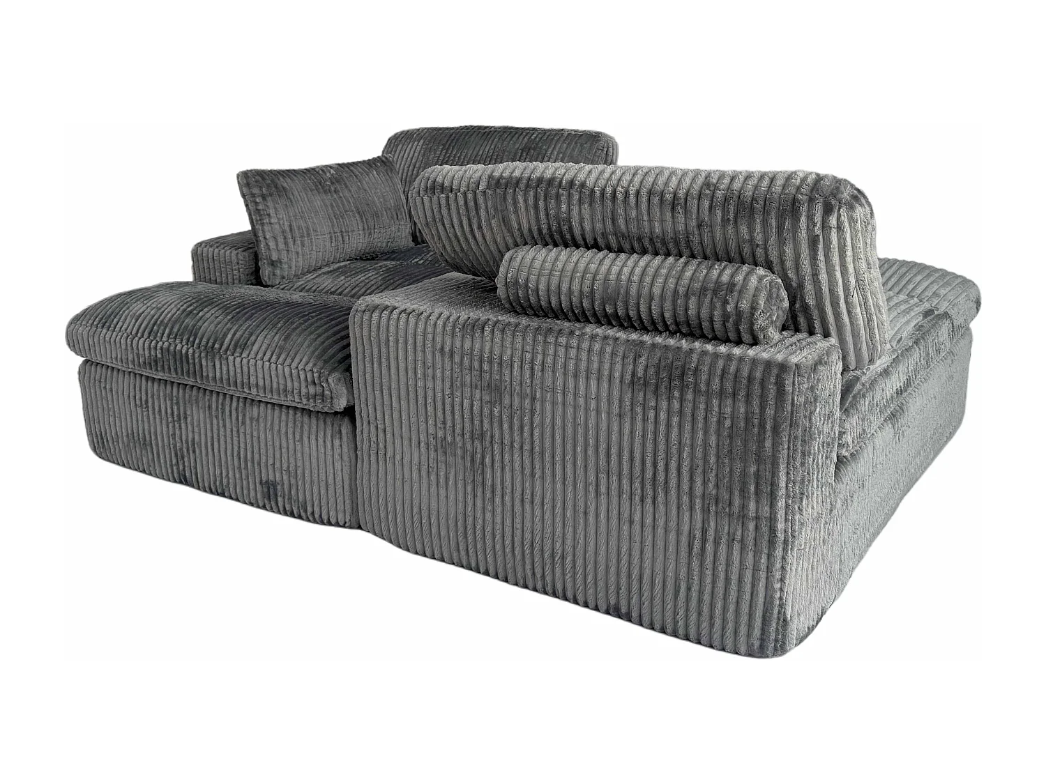 Canapé-lit modulable en velours côtelé avec chaise longue, design prêt à l'emploi, spécialement conçu pour les appartements compacts, gris