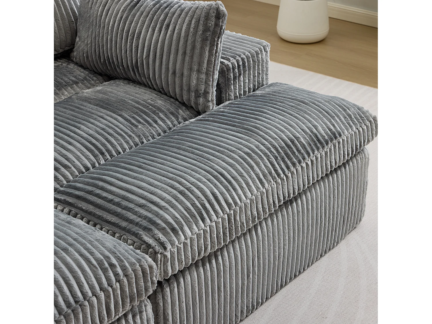 Canapé-lit modulable en velours côtelé avec chaise longue, design prêt à l'emploi, spécialement conçu pour les appartements compacts, gris