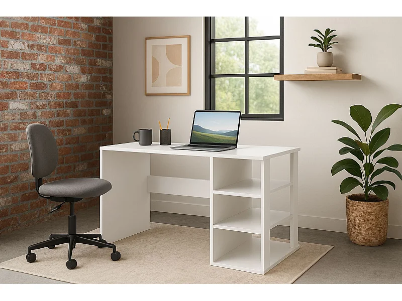Polina Bureau modern avec des étagères ouvertes (Blanc)