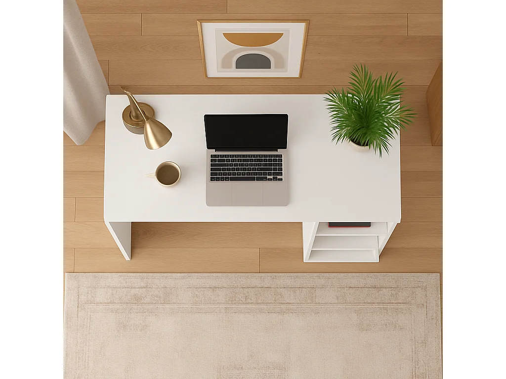 Polina Bureau modern avec des étagères ouvertes (Blanc)