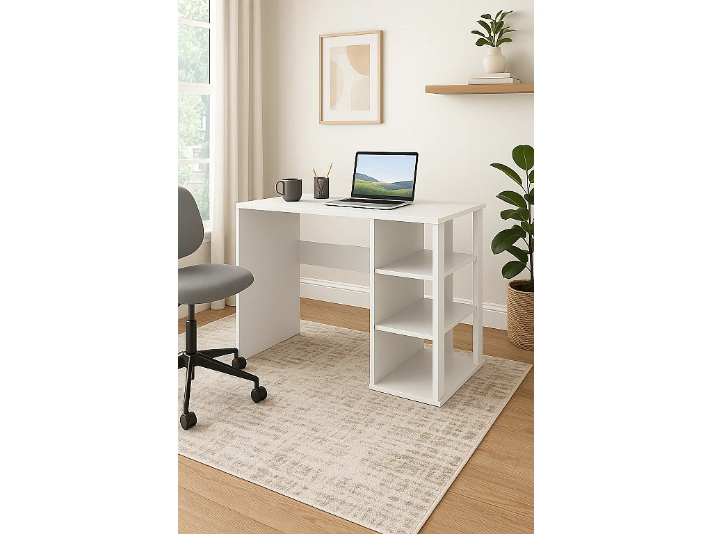 Polina Bureau modern avec des étagères ouvertes (Blanc)