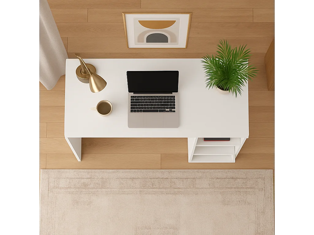 Polina Bureau modern avec des étagères ouvertes (Blanc)
