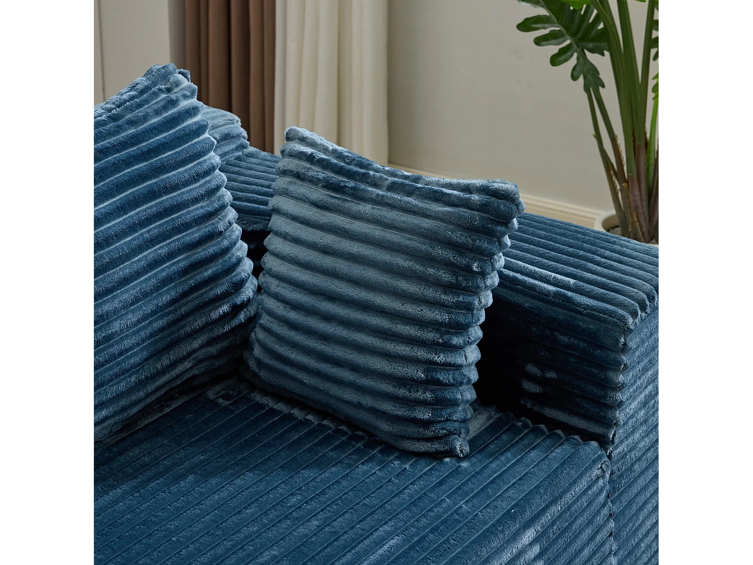 Ensemble de canapés modulaires en velours côtelé, ensemble de canapés en L sur pied, prêt à assembler, adapté aux salons, bleu