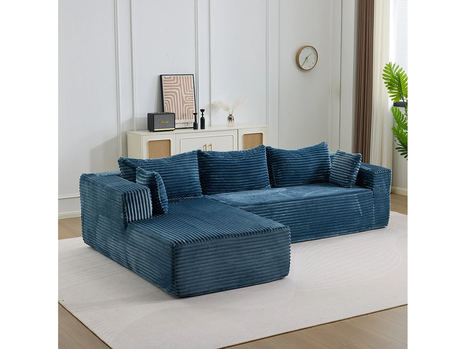 Ensemble de canapés modulaires en velours côtelé, ensemble de canapés en L sur pied, prêt à assembler, adapté aux salons, bleu