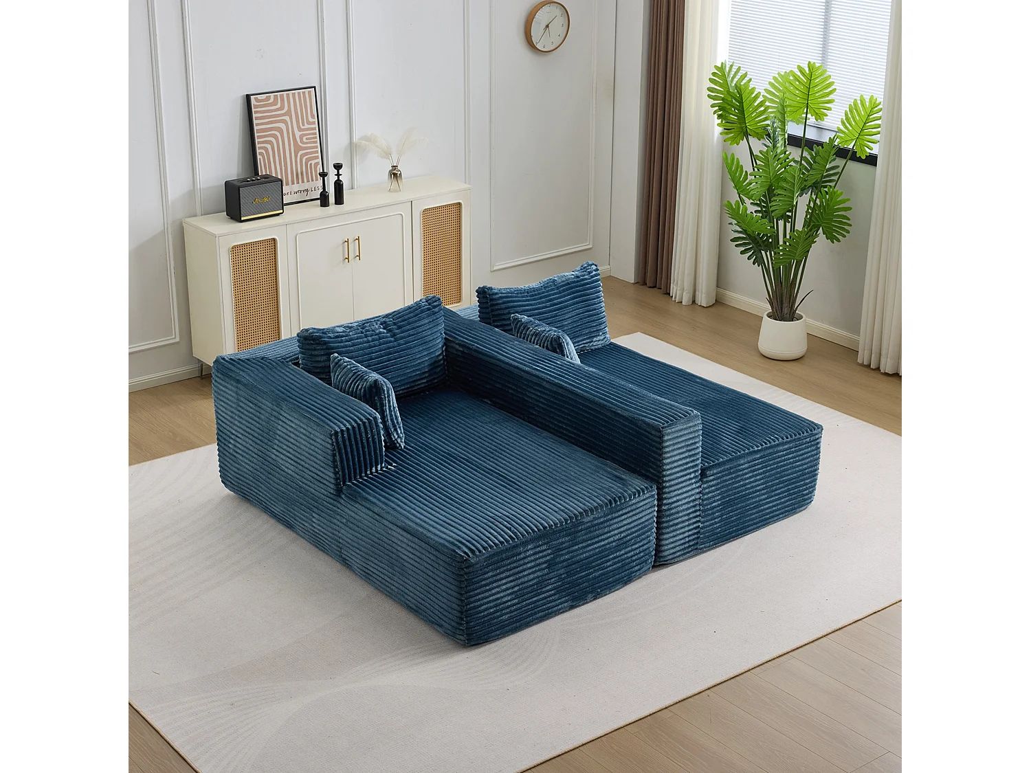 Ensemble de canapés modulaires en velours côtelé, ensemble de canapés en L sur pied, prêt à assembler, adapté aux salons, bleu