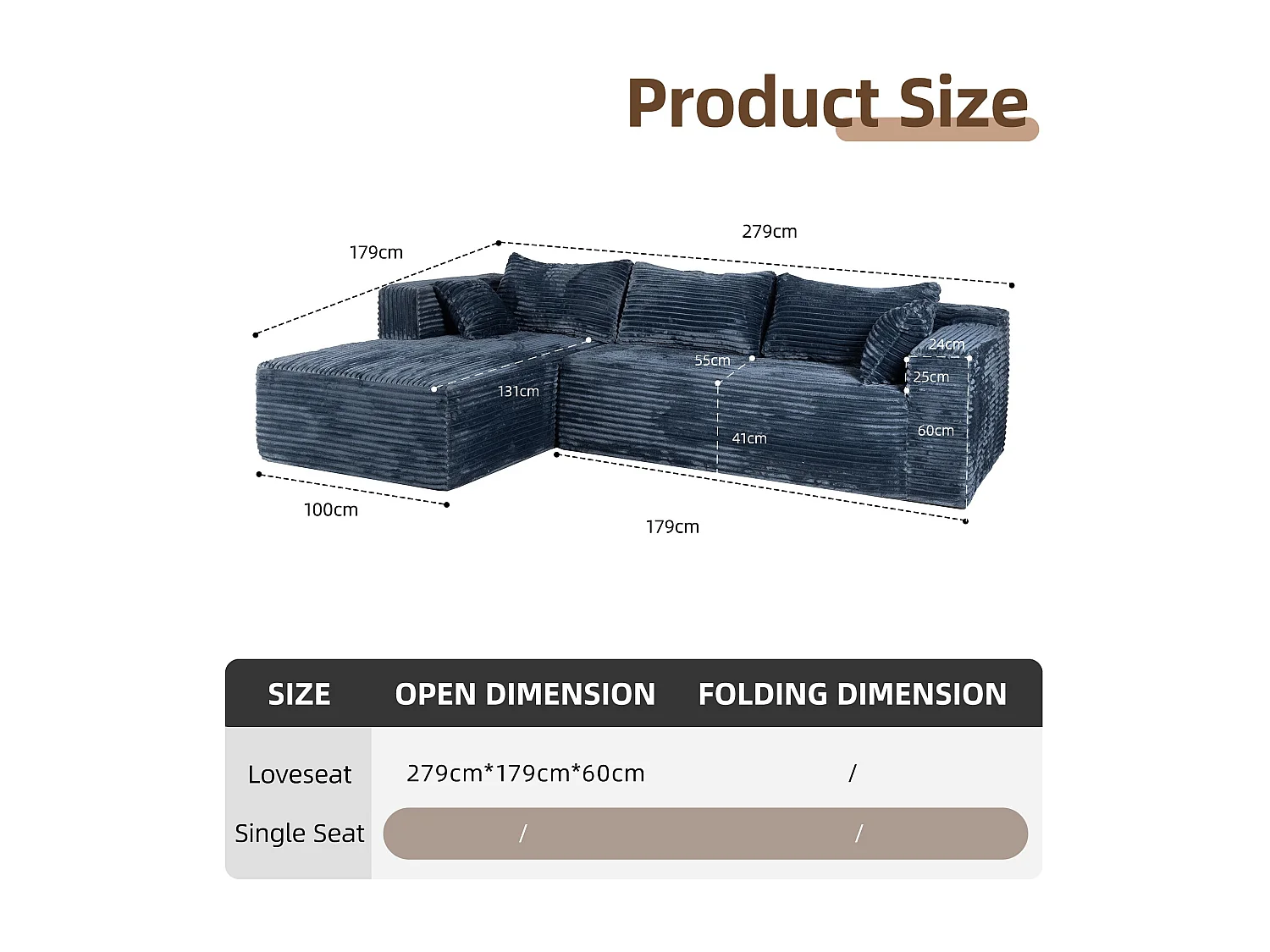 Ensemble de canapés modulaires en velours côtelé, ensemble de canapés en L sur pied, prêt à assembler, adapté aux salons, bleu