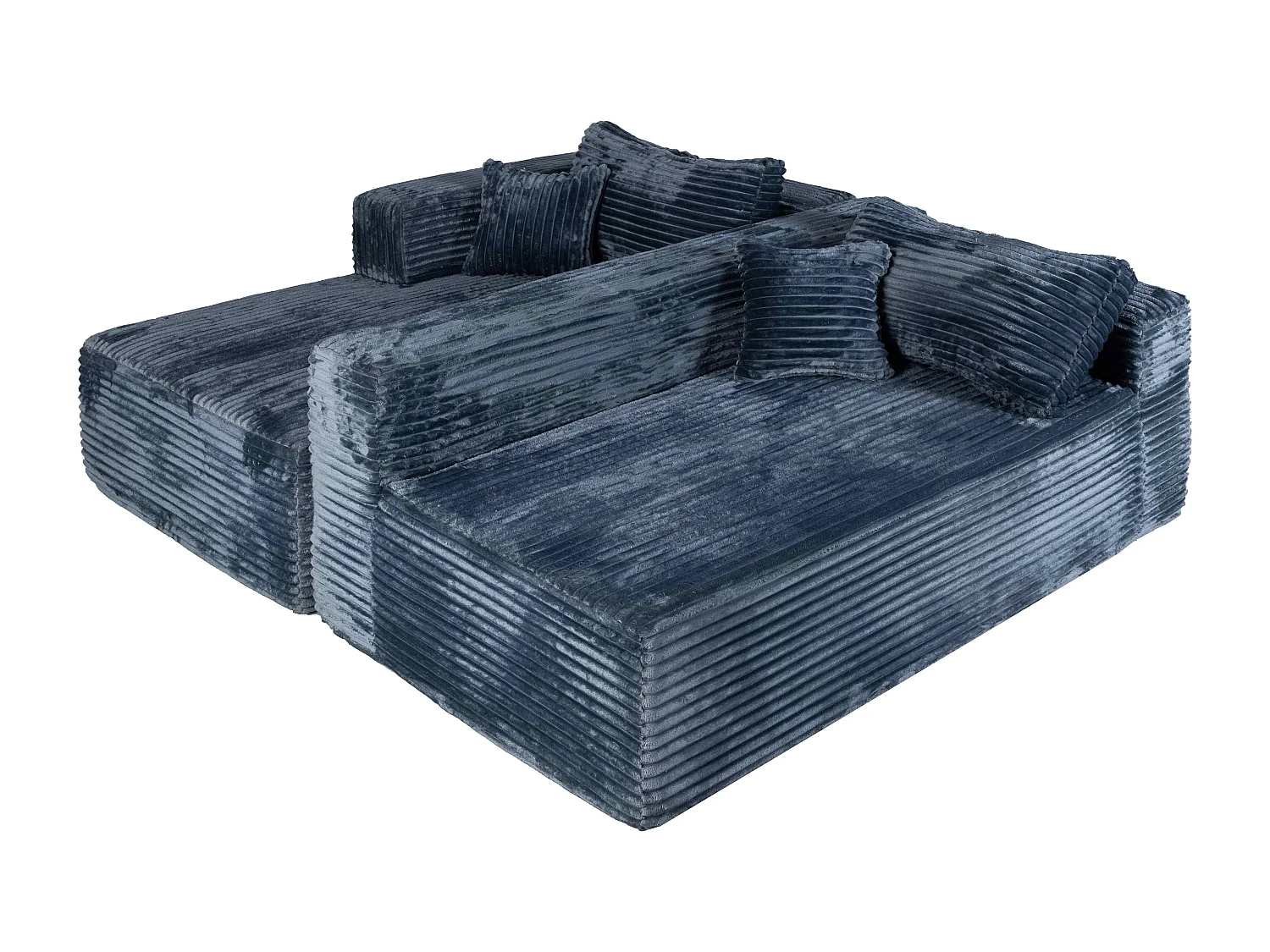 Ensemble de canapés modulaires en velours côtelé, ensemble de canapés en L sur pied, prêt à assembler, adapté aux salons, bleu