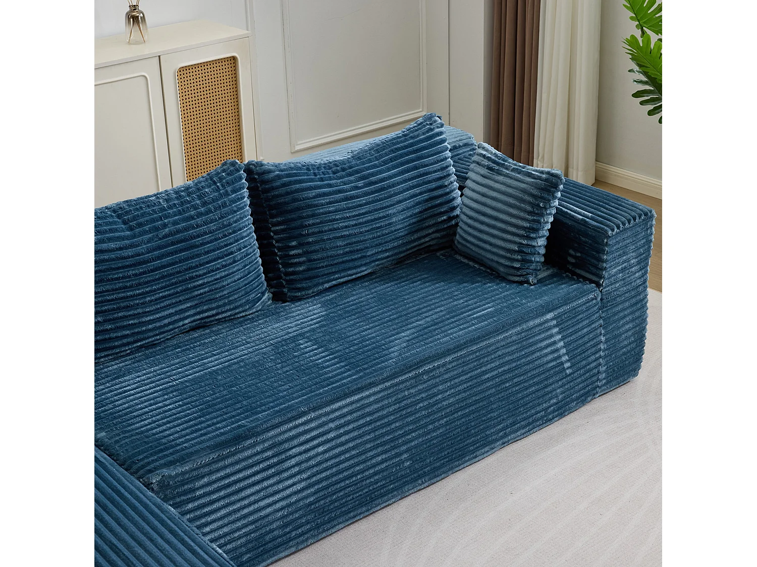 Ensemble de canapés modulaires en velours côtelé, ensemble de canapés en L sur pied, prêt à assembler, adapté aux salons, bleu