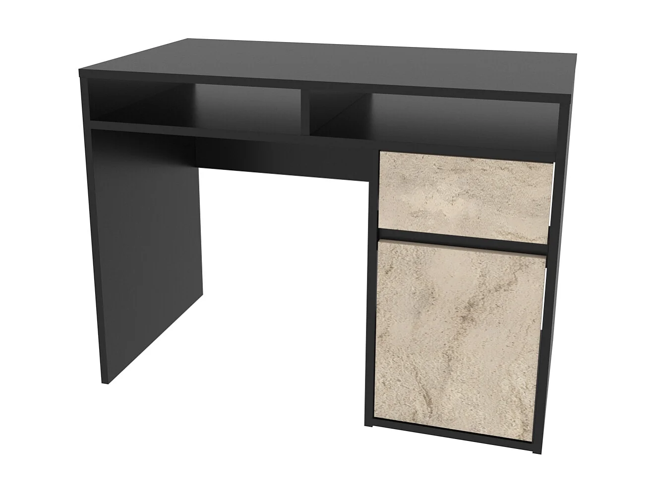 Isla Bureau modern 100 cm Tiroir et Armoire (Noir et Travertine)