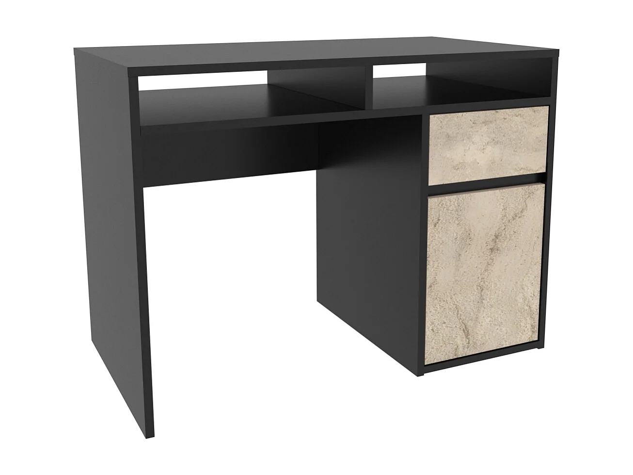 Isla Bureau modern 100 cm Tiroir et Armoire (Noir et Travertine)
