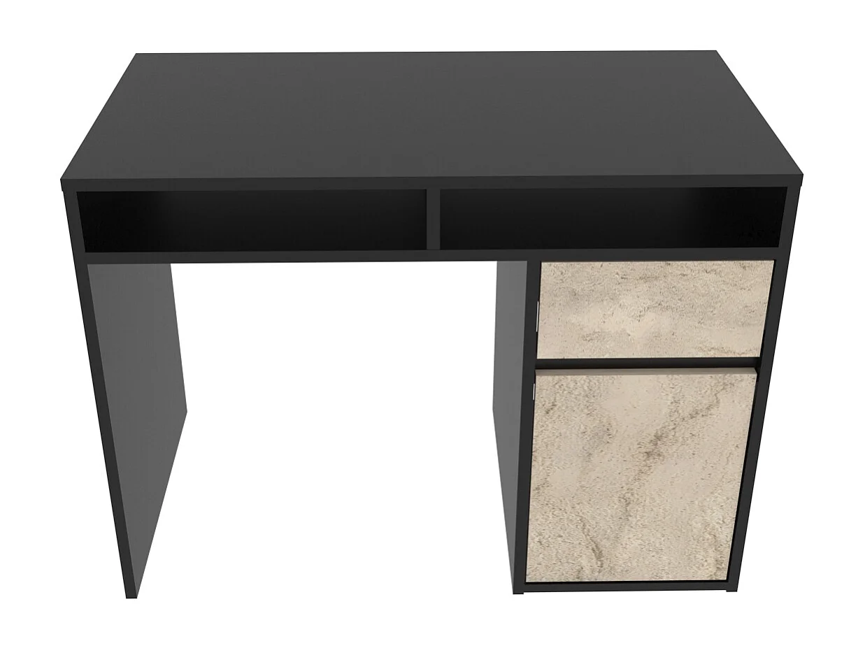 Isla Bureau modern 100 cm Tiroir et Armoire (Noir et Travertine)