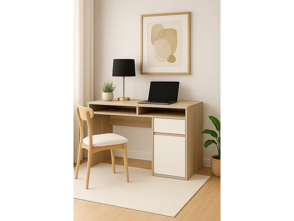 Isla Bureau modern 100 cm Tiroir et Armoire (Cordoba et Blanc)