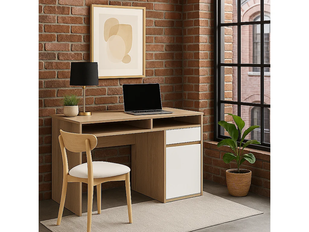 Isla Bureau modern 100 cm Tiroir et Armoire (Cordoba et Blanc)