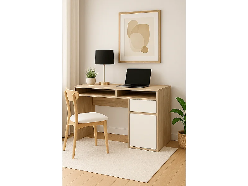 Isla Bureau modern 100 cm Tiroir et Armoire (Cordoba et Blanc)