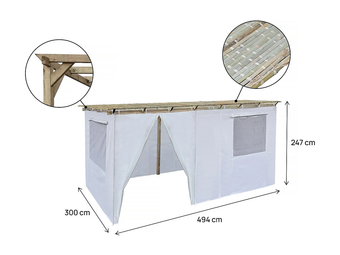 Souccah en Bois 3 x 5 m avec Tissu Oxford PVC - Robuste et Élégante - Montage Facile en 30 Minutes
