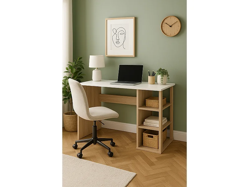 Polina Bureau modern avec des étagères ouvertes (Cordoba et Blanc)