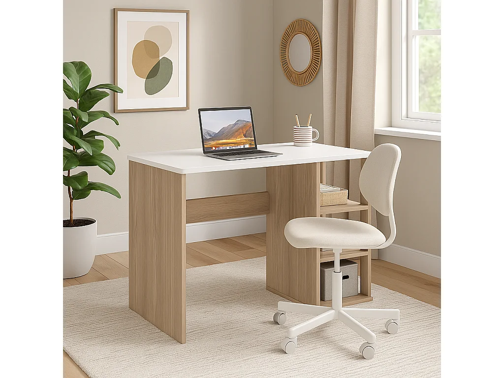 Polina Bureau modern avec des étagères ouvertes (Cordoba et Blanc)