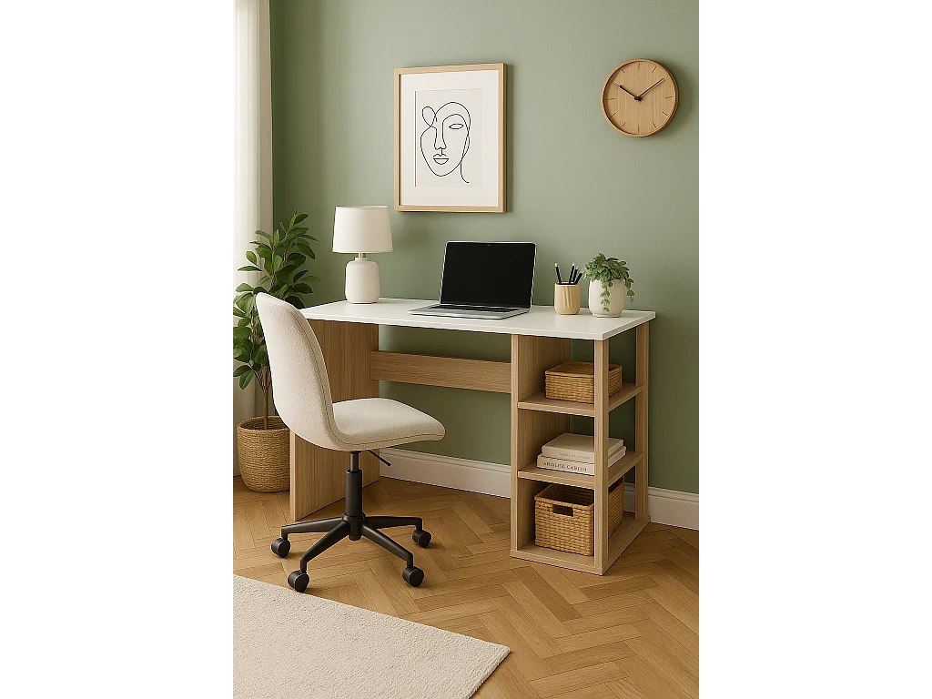 Polina Bureau modern avec des étagères ouvertes (Cordoba et Blanc)