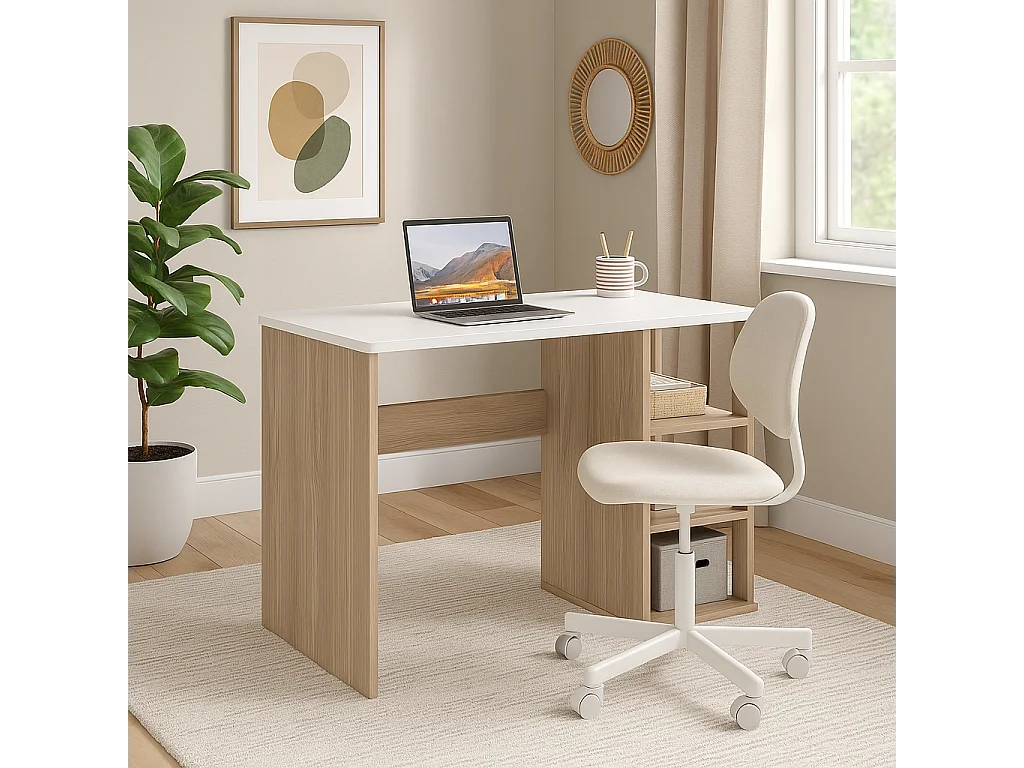 Polina Bureau modern avec des étagères ouvertes (Cordoba et Blanc)