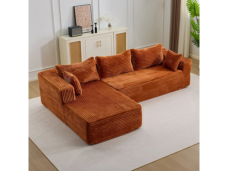 Ensemble de canapés modulaires en velours côtelé, ensemble de canapés en L sur pied, prêt à assembler, adapté aux salons, marron