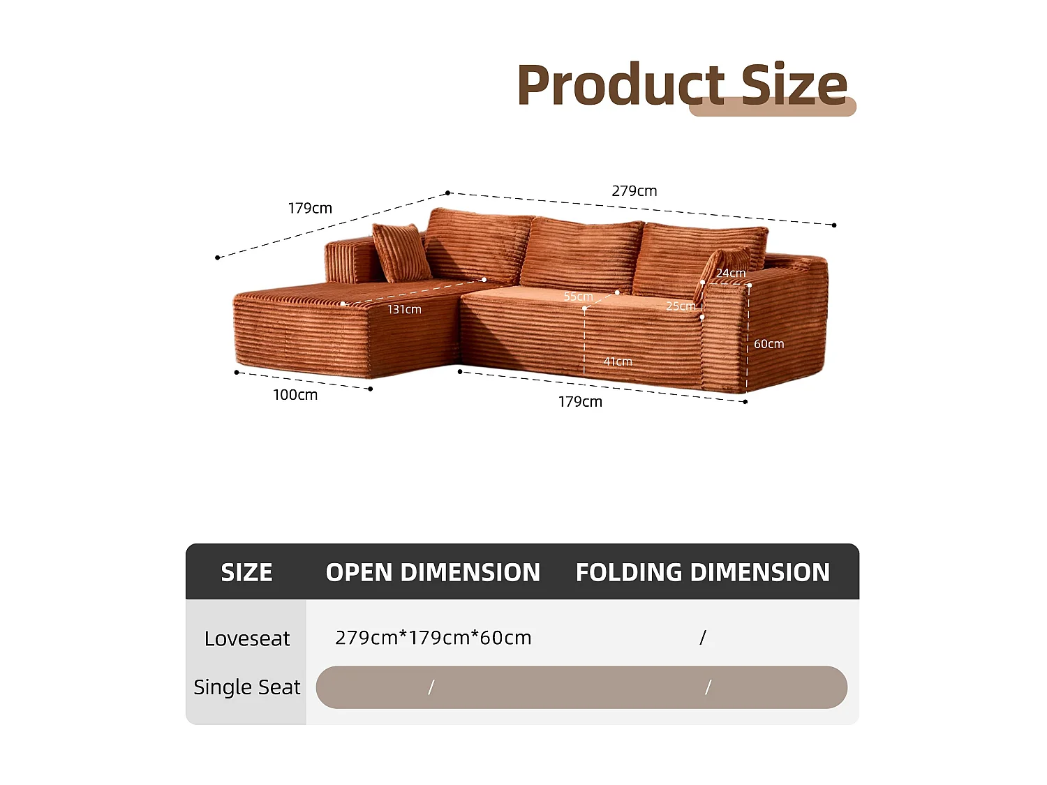 Ensemble de canapés modulaires en velours côtelé, ensemble de canapés en L sur pied, prêt à assembler, adapté aux salons, marron