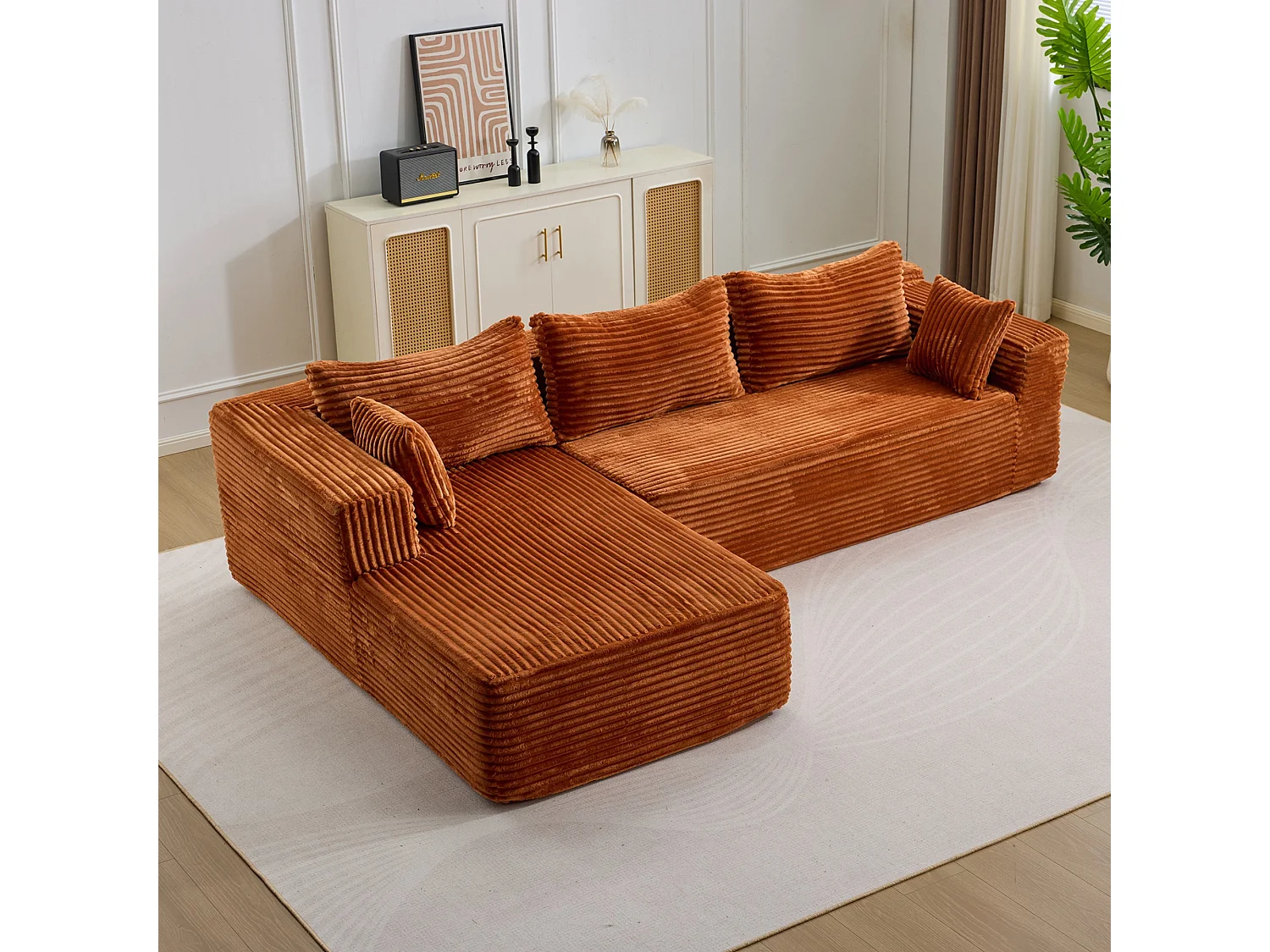 Ensemble de canapés modulaires en velours côtelé, ensemble de canapés en L sur pied, prêt à assembler, adapté aux salons, marron