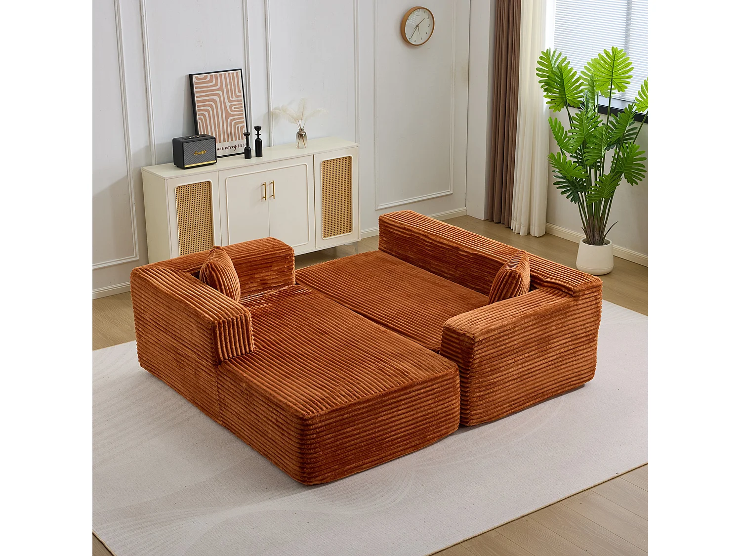 Ensemble de canapés modulaires en velours côtelé, ensemble de canapés en L sur pied, prêt à assembler, adapté aux salons, marron