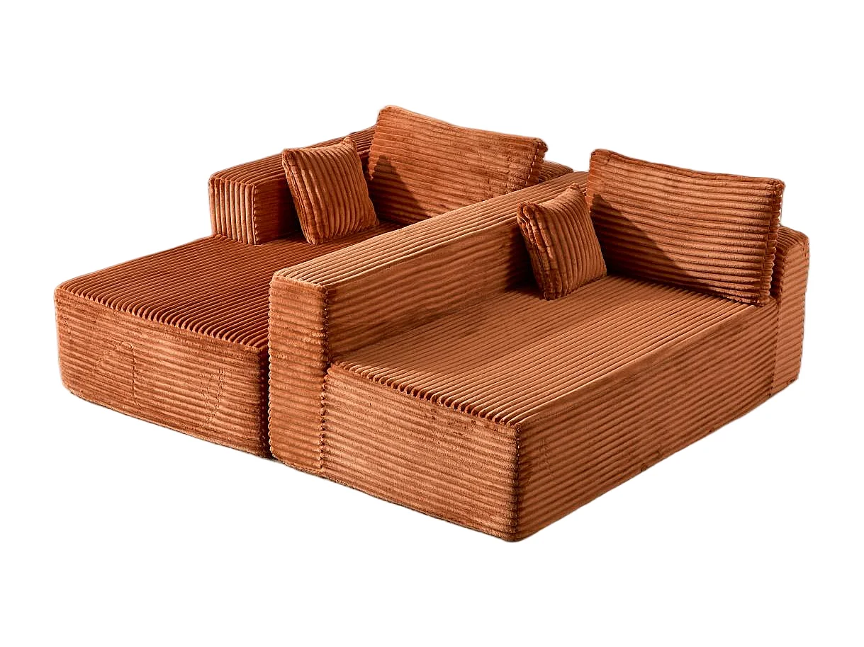 Ensemble de canapés modulaires en velours côtelé, ensemble de canapés en L sur pied, prêt à assembler, adapté aux salons, marron