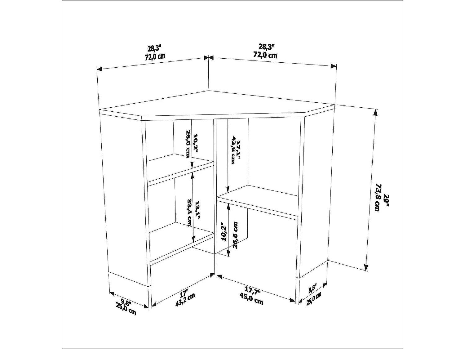 Decorotika Alison Corner Writing Desk - 72 cm W x 73.8 cm H x 72 cm D