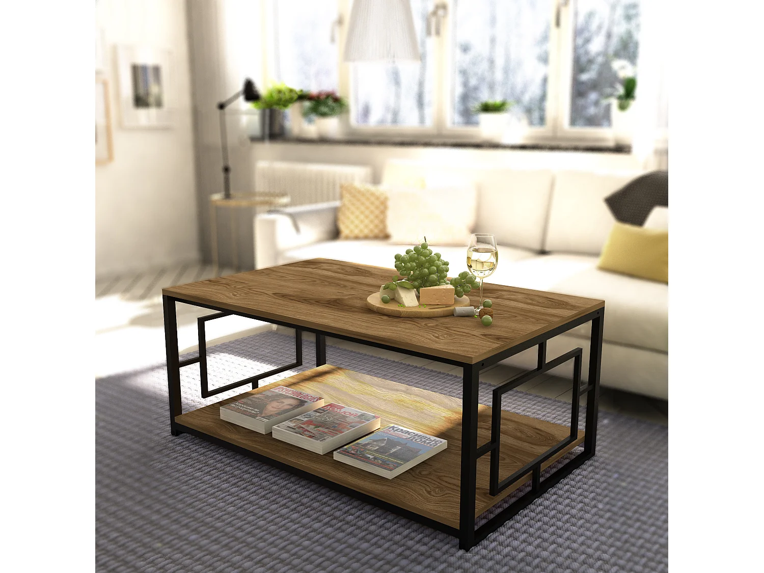 Table Basse Kelvin 120 cm avec cadre métallique