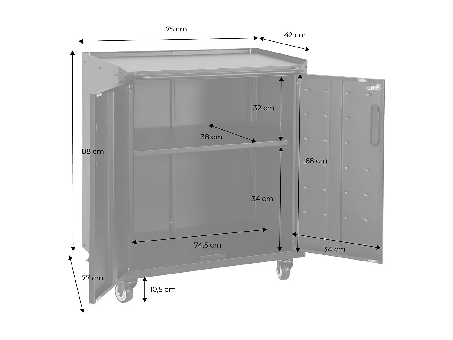 Mueble bajo de almacenamiento para garaje, 2 puertas negro