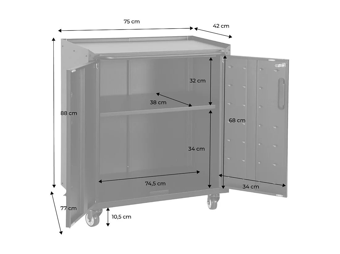 Mueble bajo de almacenamiento para garaje, 2 puertas negro