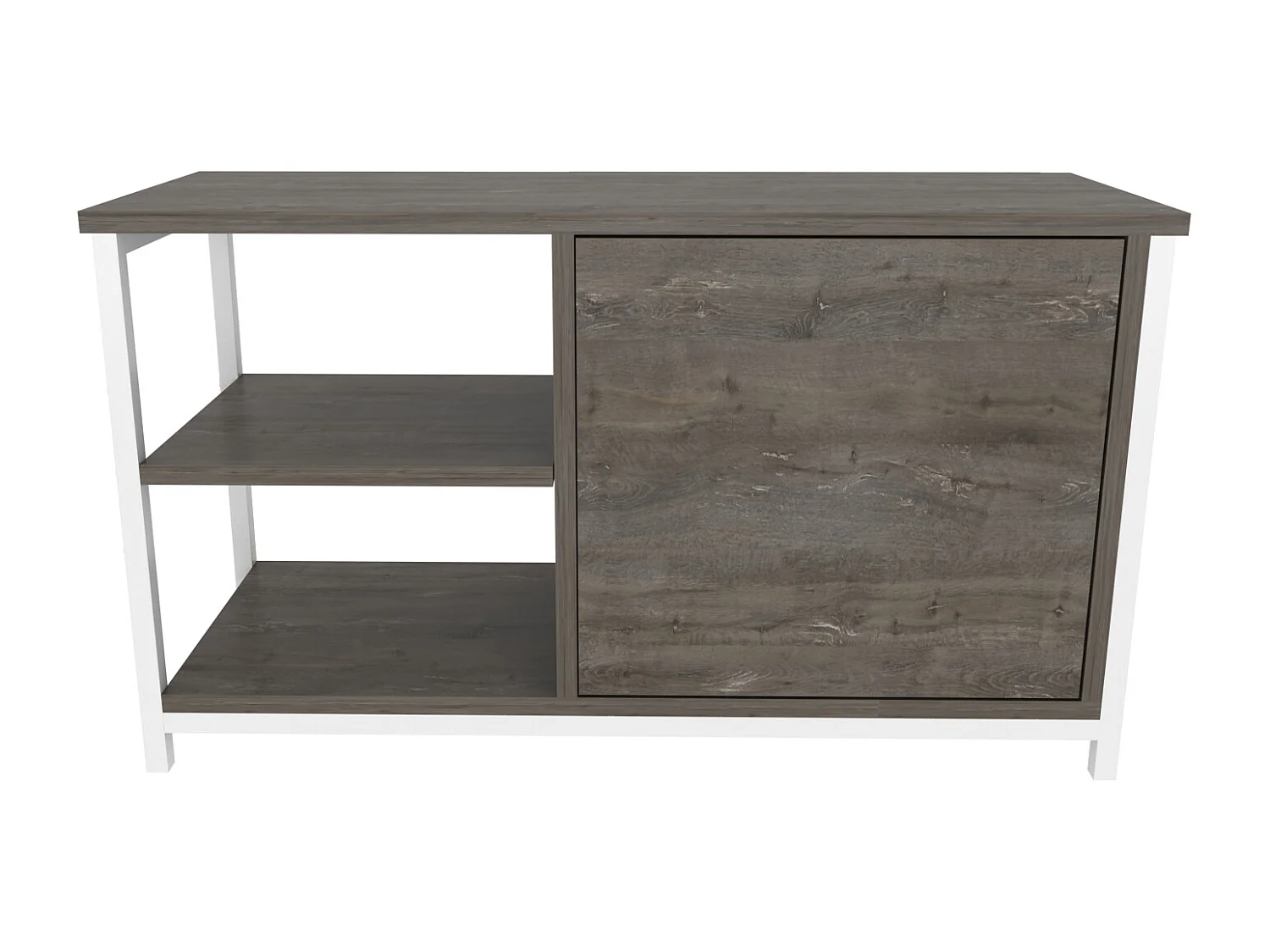 Meuble TV Muskegon 90 cm Placard et Étagères ouvertes (Blanc et Wenge)