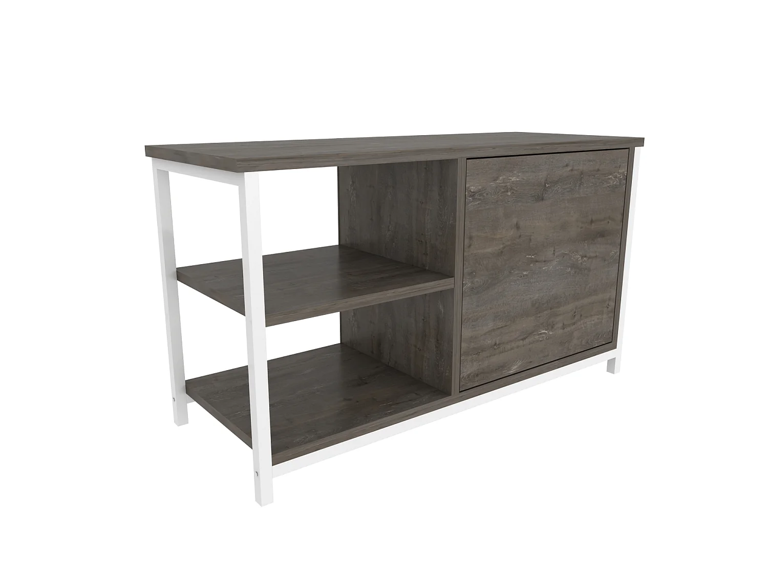 Meuble TV Muskegon 90 cm Placard et Étagères ouvertes (Blanc et Wenge)