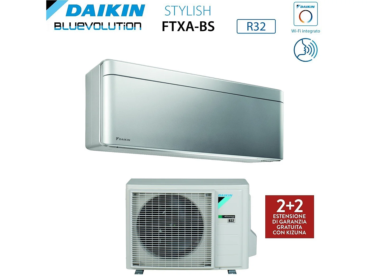 Climatizzatore Condizionatore Daikin Bluevolution Inverter Serie Stylish Total Silver 7000 Btu Ftxa20bs R-32 Wi-Fi Integrato Classe A+++ Colore Grigi