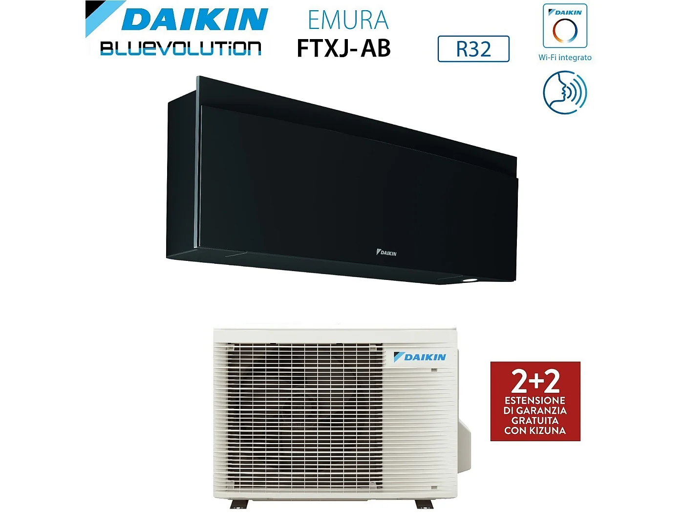 Climatizzatore Condizionatore Daikin Bluevolution Inverter Serie Emura Black Iii 9000 Btu Ftxj25ab R-32 Wi-Fi Integrato Classe A+++ Garanzia Italiana